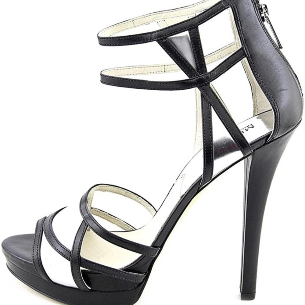 Black and silver Michael Kors Jaida Back Zip Heels Size 81/2 new w box
